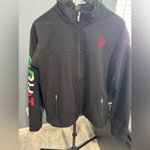 Ariat Black Softshell Jacket with Red and Green Accents - water resistant